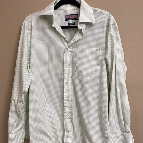 Men's Vineyard Vines Long Sleeve Button Down Shirt Size 15 R Green Check - Picture 1 of 4